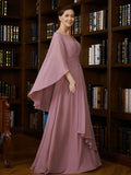 Valentina A-Line/Princess Chiffon Ruched V-neck 3/4 Sleeves Floor-Length Mother of the Bride Dresses STIP0020251