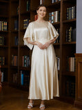 Macie A-Line/Princess Silk like Satin Ruched Scoop 1/2 Sleeves Ankle-Length Mother of the Bride Dresses STIP0020243