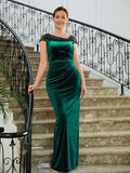 Addison Sheath/Column Velvet Ruched V-neck Sleeveless Floor-Length Mother of the Bride Dresses STIP0020245