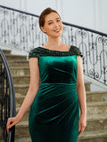 Addison Sheath/Column Velvet Ruched V-neck Sleeveless Floor-Length Mother of the Bride Dresses STIP0020245