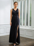 Karly Sheath/Column Jersey Ruched V-neck Sleeveless Floor-Length Mother of the Bride Dresses STIP0020246