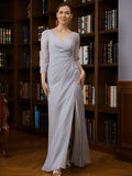 Emilia Sheath/Column 30D Chiffon Beading V-neck 3/4 Sleeves Floor-Length Mother of the Bride Dresses STIP0020247