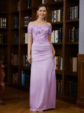 Sonia Sheath/Column Charmeuse Ruched Off-the-Shoulder Short Sleeves Floor-Length Mother of the Bride Dresses STIP0020249