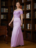 Sonia Sheath/Column Charmeuse Ruched Off-the-Shoulder Short Sleeves Floor-Length Mother of the Bride Dresses STIP0020249