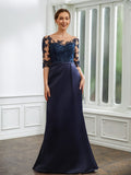 Alula Sheath/Column Satin Applique Bateau 1/2 Sleeves Sweep/Brush Train Mother of the Bride Dresses STIP0020243