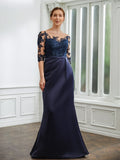 Alula Sheath/Column Satin Applique Bateau 1/2 Sleeves Sweep/Brush Train Mother of the Bride Dresses STIP0020243