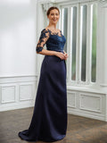 Alula Sheath/Column Satin Applique Bateau 1/2 Sleeves Sweep/Brush Train Mother of the Bride Dresses STIP0020243