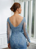 Patricia Sheath/Column Tulle Applique V-neck Long Sleeves Sweep/Brush Train Mother of the Bride Dresses STIP0020244