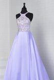 2024 A Line Scoop Satin Prom Dresses With Beads PNHXJ96T