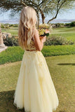 Square Neckline Light Yellow Prom Dress With PEXS1J86