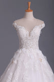 2024 Tulle Scoop Short Sleeves Wedding Dresses A Line PNSK9KC1