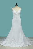 2024 Mermaid Wedding Dresses V Neck Open Back Elastic Satin PHG3FXLR