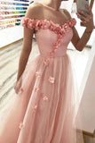 Princess A-line 3D Flowers Off the Shoulder Tulle Glitter Prom Dresses, Sweetheart Dance Dress STI15287