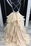 Newest Spaghetti Straps Ball Gown Beading Champagne Princess Prom Dresses P6JF21ME