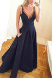 Simple Spaghetti Straps Dark Blue Formal Dresses Long Prom Dresses