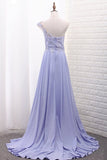 2024 One Shoulder A Line Satin Prom Dresses With Handmade Flowers PEDN5L3L