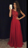 A Line Red Appliques Chiffon Long Beads Sweetheart Sleeveless Floor-Length Prom STI10453