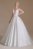 A-Line Elegant Sleeveless Stain Long Length Wedding Dresses