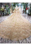 Ball Gown Wedding Dresses 3/4 Sleeves Top Quality Appliques PC3J921A