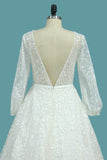 2024 Lace Wedding Dresses A Line Scoop Long Sleeves With Sash P2TJ6EM8