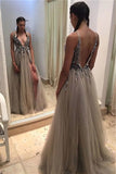 2024 New Arrival V Neck Open Back Prom Dresses A Line Tulle PY2Y87HA