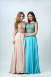 2024 Prom Dress Scoop A Line Floor Length Beaded Tulle Bodice With Chiffon P2CZ94EZ