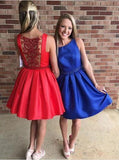 Modern Bateau Sleeveless Short Red/Royal Blue Prom Dress with Beading