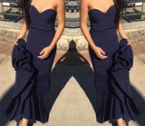 Simple Sweetheart Navy Blue Mermaid Prom Dress with Sash Sweep Train