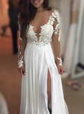 Sexy Long Sleeves Floor-Length Jewel Illusion Neck Prom Dress with Lace