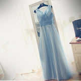 A-line V-neck Floor-length Tulle with Beading Prom Dresses Evening Dresses