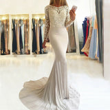 Flossy Long Sleeves Round Neck Mermaid Prom Dresses Sweep Train