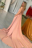 Modest Pink Long Open Back Simple Cheap Elegant Prom Dresses PJSBE4JZ