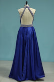 2024 New Arrival High Neck Open Back A Line Satin With Beading PEYP5LSG