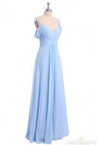 A-line Sky Blue Long Bridesmaid Dresses