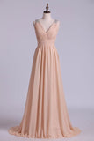 2024 V Neck A Line Chiffon Bridesmaid Dress With Beads PZ45F2KK