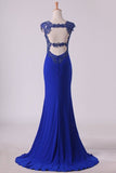 2024 Prom Dresses Sheath Straps Spandex With Applique PX3X78D7