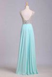 2024 V Neck Prom Dresses A Line Beaded Bodice Sweep Train Chiffon PZRC36J5