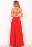 2024 Chiffon Scoop Prom Dresses A Line With Beads&Rhinestones Chiffon PAQGDJA5