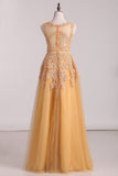 2024 Prom Dresses Scoop A Line Tulle With Applique Floor PZTK98PT