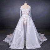 Long Sleeve Sweetheart White Bridal Dresses with Applique, Wedding Dresses STI15250