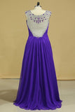 2024 Prom Dresses A-Line Chiffon With Beads And Ruffles P7SKCLCB