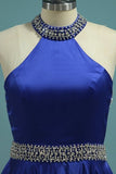 2024 New Arrival High Neck Open Back A Line Satin With Beading PEYP5LSG