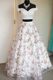 Off-Shoulder Two Piece Flora Appliques Long Prom Graduation Dresses