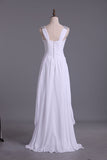 2024 Beautiful Prom Dresses A Line V Neck Floor Length Chiffon With Beaded PTK4QZNX