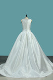 2024 A Line Wedding Dresses Satin Scoop With Beading PTDAT367