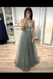 Prom Dresses V Neck Tulle Beads P1Y366FY