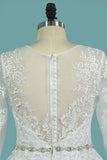 2024 Wedding Dresses Scoop A Line With Beaded Belt Tulle With Appliques PPNYBK7L