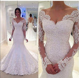 Long Sleeves Mermaid Lace Off-the-Shoulder Long Wedding Dress