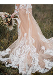 Long Sleeves Boho Wedding Dress With Appliques Mermaid STIP22A7X4E