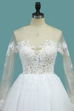 2024 Wedding Dresses Bateau Long Sleeves A Line With Applique Tulle PR6XZPY6